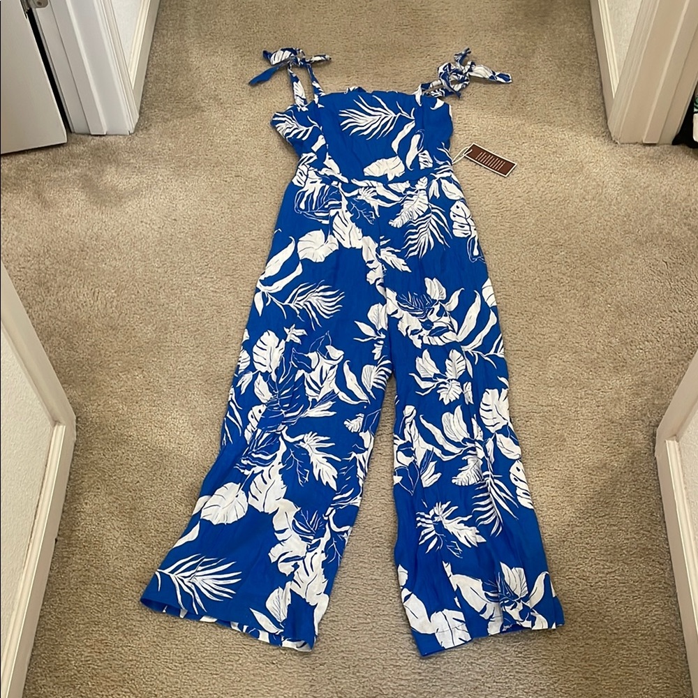 Panama Jack Blue and White Tropical Jumpsuit women size s NWT